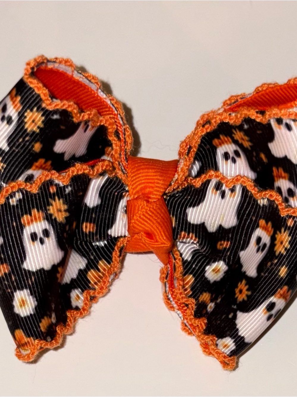 Kids Halloween Ghost Bow Hair Clip - Orange and Black